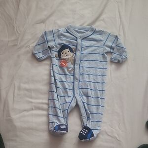 Carter's Light Blue Striped Footie with Monkey